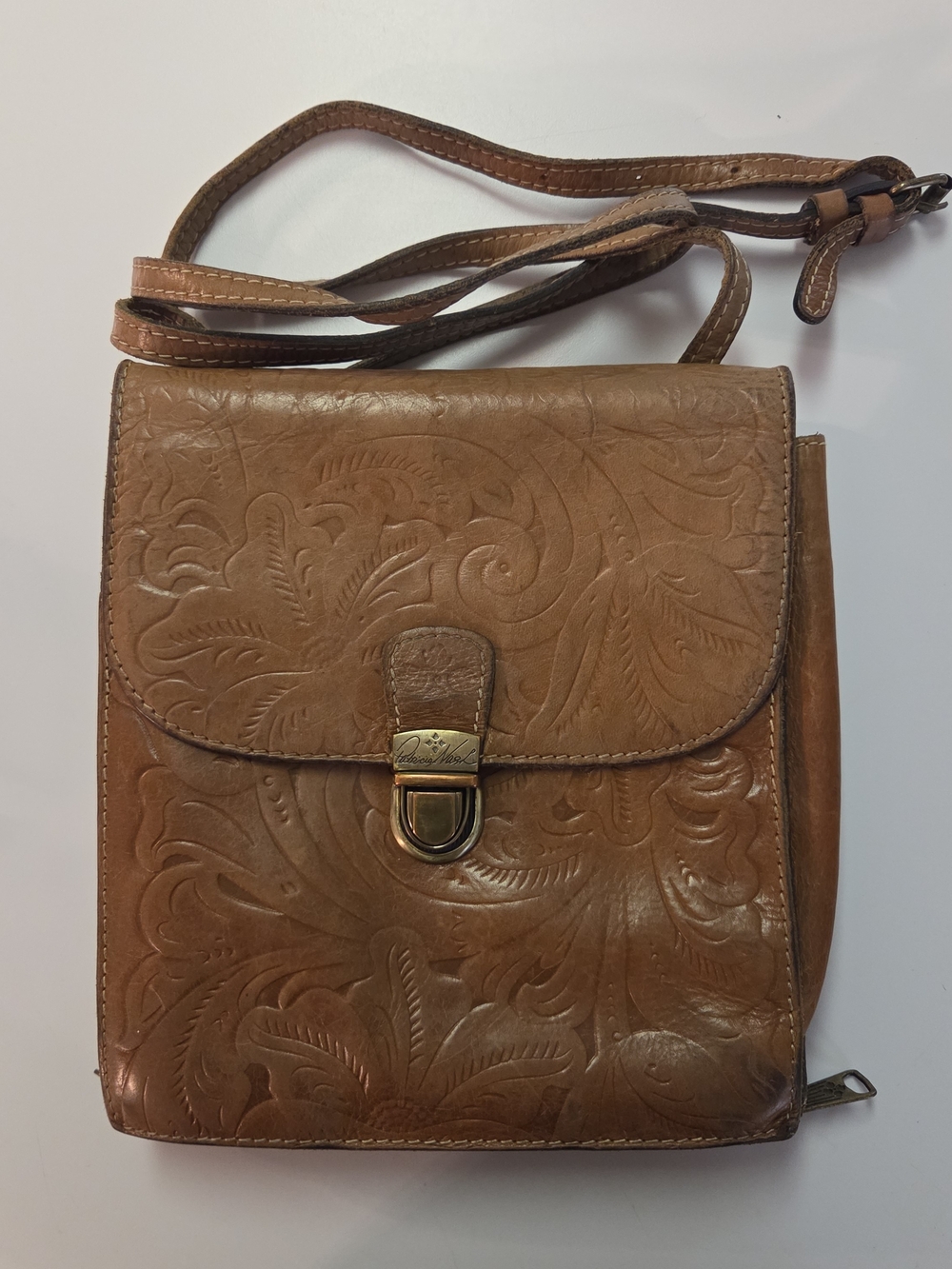 Patricia Nash Embossed Brown Leather Crossbody Bag